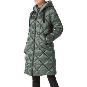 Women Long Heavy Puffer Coat Diamond Quilted Thermal Winter Parka Jacket, Green
